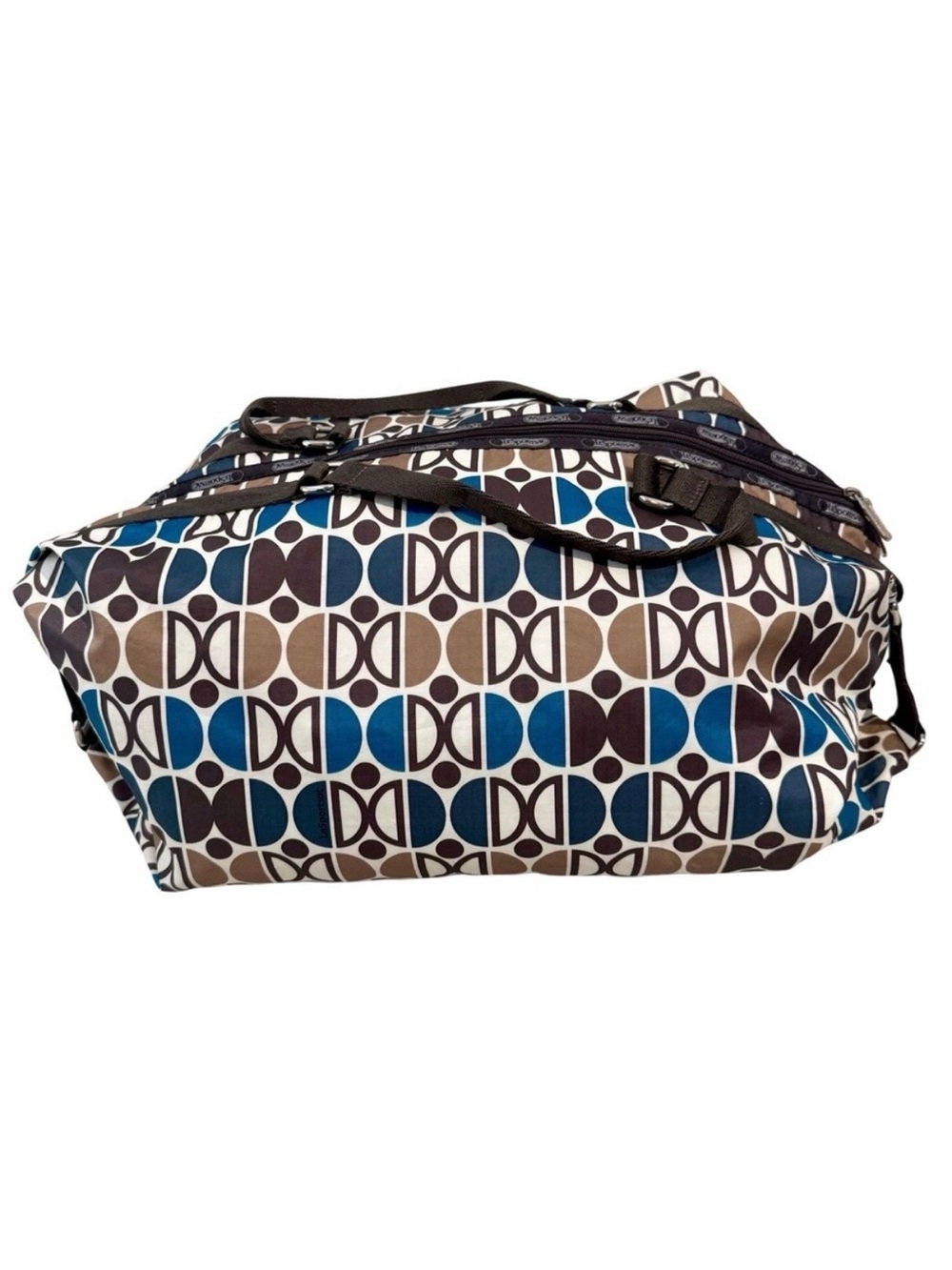 LeSportsac Duffle Bag Blue Brown Travel Gym Bag Polka Dot Le Sport Sac Vintage
